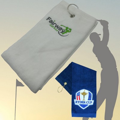450G 100% Cotton Embroidered Golf Towel w/ Carabiners 15.5 " x 24.4"