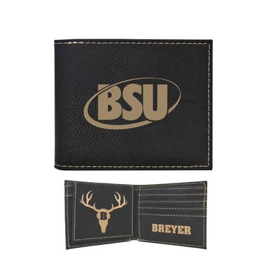 Laser Engraved Leatherette RFID Blocking Bifold Wallet with Flip ID Display (4.5"x3.5")