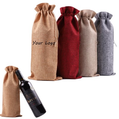 Burlap Wine Bottle Drawstring Bags