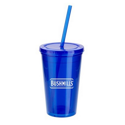16 Oz Tumbler With Lid + Straw