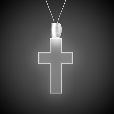 24" White Cross Light-Up Pendant Necklace(Laser Engraved)