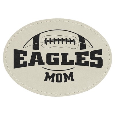 Oval Engraved Patch with Adhesive, White Faux Leather, 3 1/2" x 2 1/2"