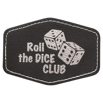 3-1/2"x2-1/2" Hexagon Patches, Black/Silver Laserable Leatherette