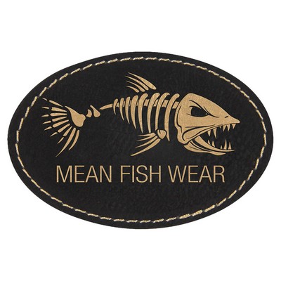 3"x2" Oval Patches, Black/Gold Laserable Leatherette