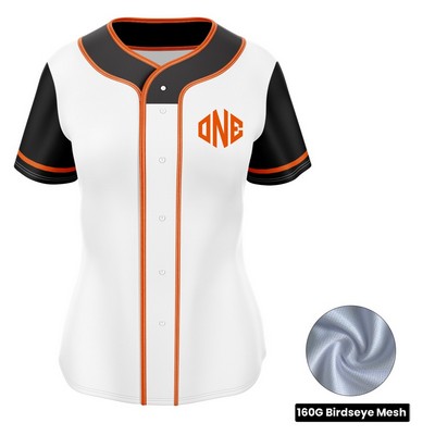Women's Sublimation Full-Button Baseball Jersey - Birdseye Mesh