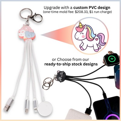PVC Multi-Port Charging Cable with Apple Watch Wireless Charger â€" Stock & Custom PVC Options