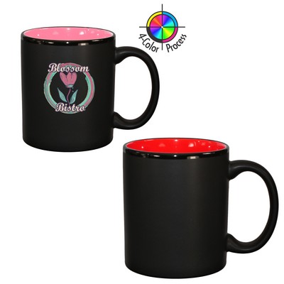 10.5 Oz. Vitrified Restaurant Quality Hilo C-Handle Satin Black / Red - Full Color - Dishwasher Safe