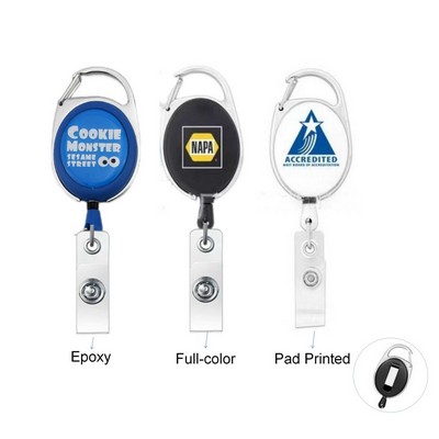 Full-Color Oval Carabiner Retractable Badge Reel w/ Belt Clip