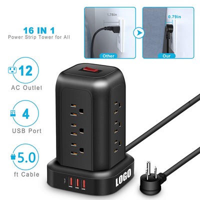 16" 1 Power Strip Tower With USB Ports