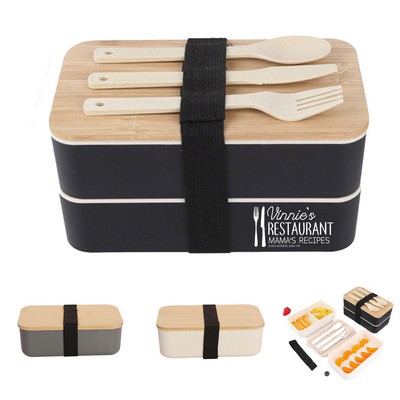 304 Stainless Steel Bento Box with Bamboo Lid