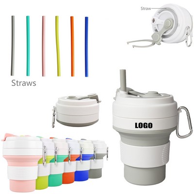 350ml Silicone Collapsible Cup With Straw And Lid