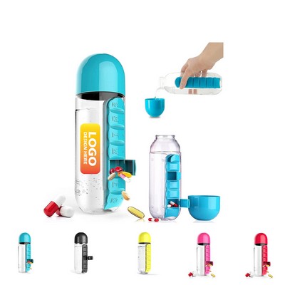 7 Day 2 in 1 Pill Box Cup Organizer with Water Bottle