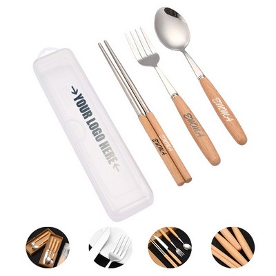 High Quality Portable Custom Logo Wood Handle Cutlery 3 Set