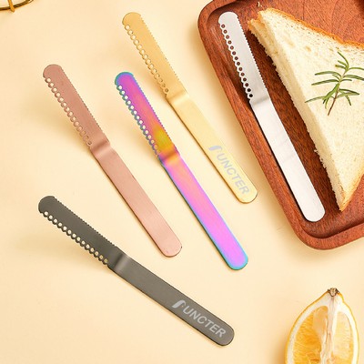 304 Stainless Steel Butter Spreader Iridescent Color Butter Knife with Holes and Serration