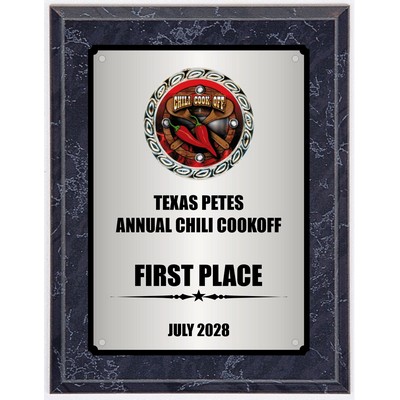 7" x 9" BLACK MARBLE finish with logo in wreath decoration