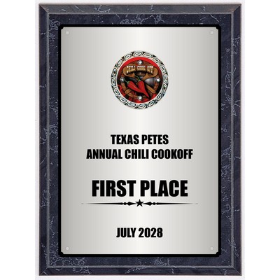 10" x 13" BLACK MARBLE finish with logo in wreath decoration