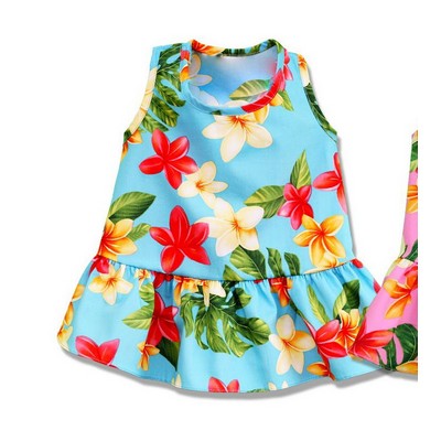Dog Hawaiian Tropical Print Blue Cotton Dress