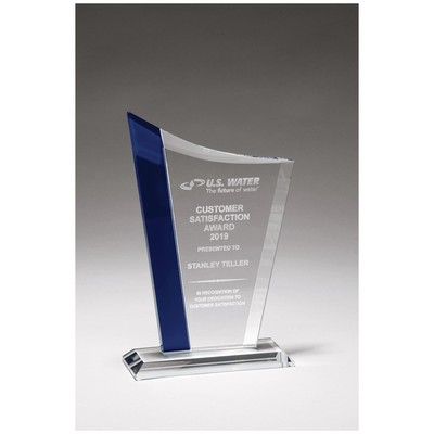 6.5" x 9.75" Clear Glass Award with Blue Glass Highlights