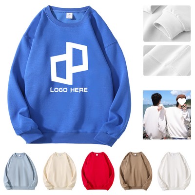 Cotton Blend Crewneck Sweatshirts W/ Fleece Lining