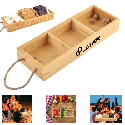 Wooden 3-Compartment Food Snacks Tray