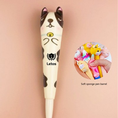 Cartoon Cat Stress Reliever Pen 2 In 1 Squeeze Toy Pen PU Foam Gel Ink Pen