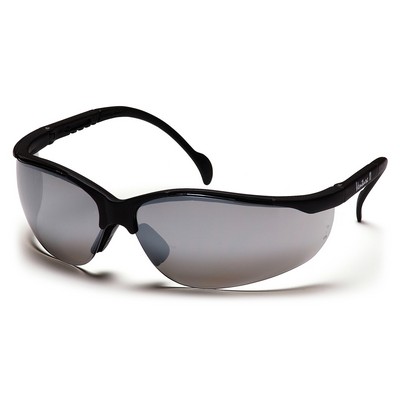 Venture II Safety Glasses, Black Frame with Silver Mirror Lens