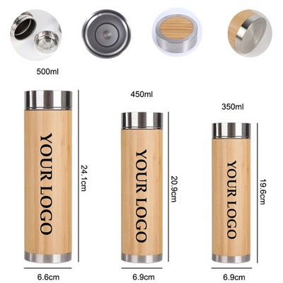 17 OZ Double Wall Bamboo Tumbler Bottle Stainless Steel Bamboo Water Bottle