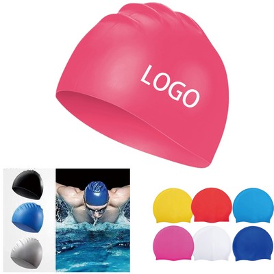 Solid Color Silicone Swim Cap - Unisex Adult & Kids Waterproof Ear Protection