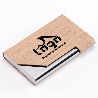 Business Card Holder w/ Wooden Textured Faux Leather