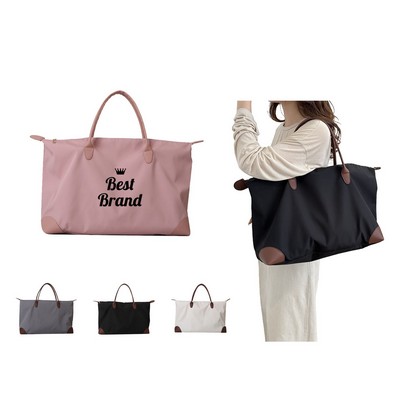 Oxford Travel Tote With Wide Strap And Expandable Storage