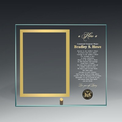 Glass GOLD Frame w/gold pin - holds 5x7 photo