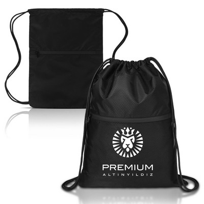 Waterproof Drawstring Gym Bag With Front Pocket