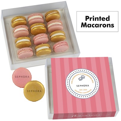 Printed Macaron Gift Set / 12 Pack - The Champagne & Strawberries Box