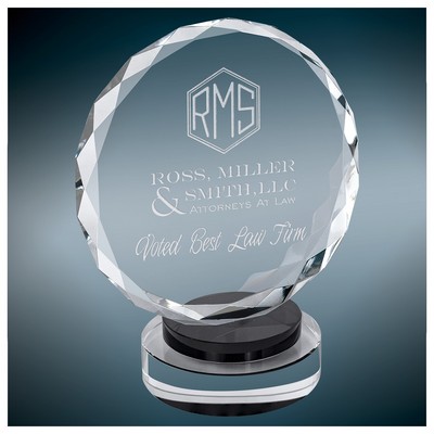 Round Facet Crystal on Multi-Level Black/Clear Round Base, Large (6"x7"H)