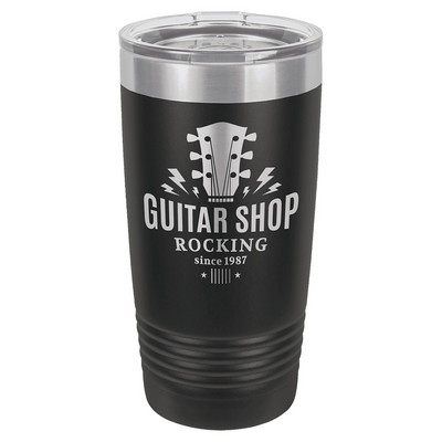 Polar Camel 20 oz. Black Vacuum Insulated Ringneck Tumbler with Silver Ring and Clear Lid