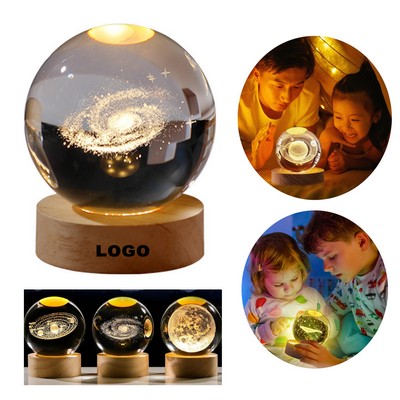 Customized Corporate Gifts 3D Galaxy Crystal Ball Night Lamp Warm Light for Kids