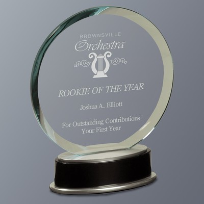 Jade Round Metro Glass Award on Zinc/Black Piano Finish Base, Small (5-3/4"x7-1/4")