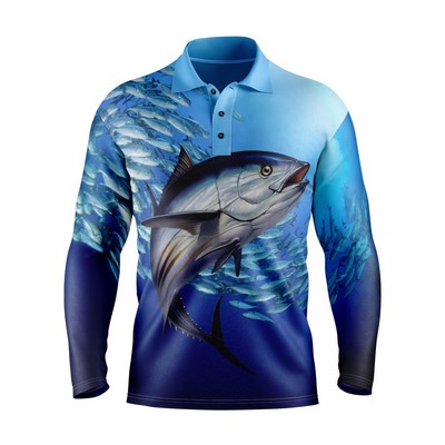 Sublimated Long Sleeve Fishing Shirt Henley-165G UPF50+ Mesh