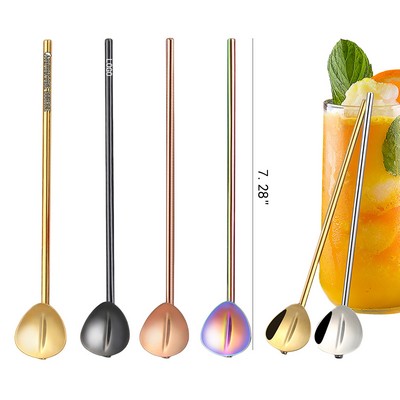 Two-in-one Stainless Steel Stirring Spoon Straw