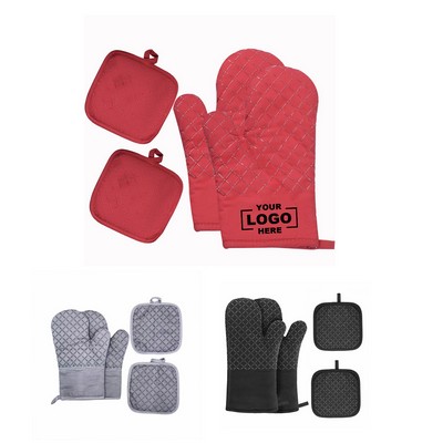 Heat Resistant Oven Mitts and Pot Holder 4-Piece Set