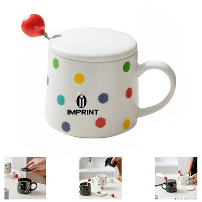 Cute Ceramic Cup With Lid And Spoon Novelty Mug