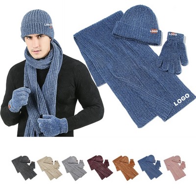 Promotional Winter Accessories Outdoor Sports 3 in 1 Knitted Hat Scarf Gloves Set