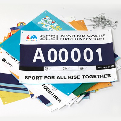 Custom 8.7 x 5.9 inch Waterproof Paper Race Numbers Bib Bike Number with Safety Pins