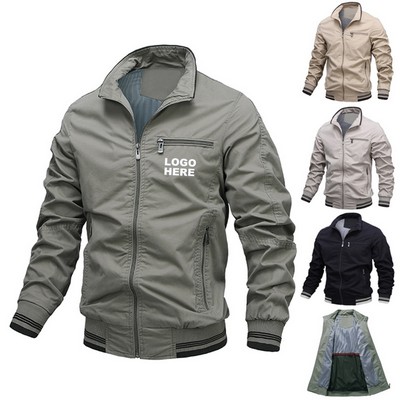 Promotional Long Sleeve Sportswear Coat Men's Lightweight Outerwear Stand Collar Bomber Jacket