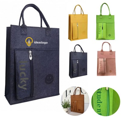 Eco-Friendly Felt Tote Bag with Zippered Pocket