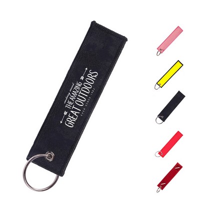 Double Sided Embroidered Woven Key Tag