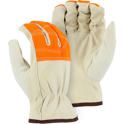Majestic 1554HVO Goatskin Drivers Glove with Hi-Viz Cloth Fingers