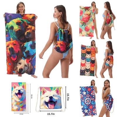 2-in-1 Custom Foldable Beach Towel Drawstring Bag