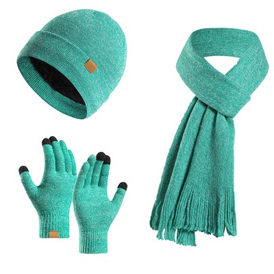 Winter Warm Knitted Hat, Scarf, and Gloves Set (3 Pieces)