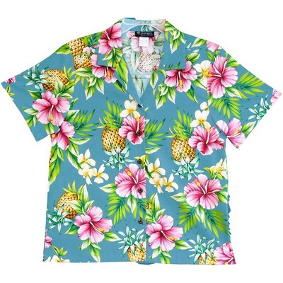 Ladies Hawaiian Shirt (DEEP INVENTORY) - 100% Cotton Poplin Tropical Print w/ Coconut Buttons